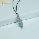  Dây chuyền mặt lu thống đá aquamarine chạm họa tiết chiêu tài lộc hợp mệnh thủy mộc 