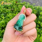  Dây chuyền mặt phật quan âm bồ tát đá ngọc sơn thủy hợp mệnh bọc bạc mạ vàng 10k 