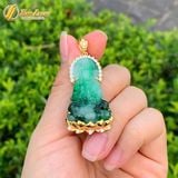  Dây chuyền mặt phật quan âm bồ tát đá ngọc sơn thủy hợp mệnh bọc bạc mạ vàng 10k 