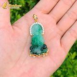  Dây chuyền mặt phật quan âm bồ tát đá ngọc sơn thủy hợp mệnh bọc bạc mạ vàng 10k 
