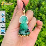 Dây chuyền mặt phật quan âm bồ tát đá ngọc sơn thủy hợp mệnh bọc bạc mạ vàng 10k 