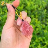  Dây chuyền mặt hồ ly chúa chín đuôi thủng thạch anh dâu tây hồng hợp mệnh hỏa thổ trợ duyên 