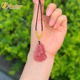  Dây chuyền mặt hồ ly chúa chín đuôi thủng thạch anh dâu tây hồng hợp mệnh hỏa thổ trợ duyên 