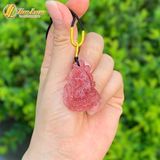  Dây chuyền mặt hồ ly chúa chín đuôi thủng thạch anh dâu tây hồng hợp mệnh hỏa thổ trợ duyên 