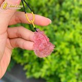  Dây chuyền mặt hồ ly chúa chín đuôi thủng thạch anh dâu tây hồng hợp mệnh hỏa thổ trợ duyên 
