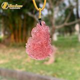 Dây chuyền mặt hồ ly chúa chín đuôi thủng thạch anh dâu tây hồng hợp mệnh hỏa thổ trợ duyên 