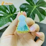 Dây chuyền mặt phật quan âm bồ tát đá bạch ngọc hoa bay bọc bạc mạ vàng 10k bình an may mắn 