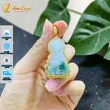  Dây chuyền mặt phật quan âm bồ tát đá bạch ngọc hoa bay bọc bạc mạ vàng 10k bình an may mắn 