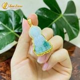  Dây chuyền mặt phật quan âm bồ tát đá bạch ngọc hoa bay bọc bạc mạ vàng 10k bình an may mắn 