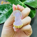  Dây chuyền mặt phật quan âm bồ tát đá thạch anh hồng hợp mệnh hỏa thổ bọc bạc mạ vàng 10k 