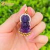  Dây chuyền mặt phật quan âm bồ tát đá thạch anh tím hợp mệnh hỏa thổ bọc bạc mạ vàng 10k 