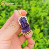  Dây chuyền mặt phật quan âm bồ tát đá thạch anh tím hợp mệnh hỏa thổ bọc bạc mạ vàng 10k 