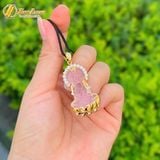  Dây chuyền mặt phật quan âm bồ tát đá thạch anh trắng hợp mệnh kim thủy bọc bạc mạ vàng 10k 