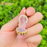  Dây chuyền mặt phật quan âm bồ tát đá thạch anh trắng hợp mệnh kim thủy bọc bạc mạ vàng 10k 
