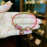  Vòng tay ngũ điếu mix cỏ 4 lá treo túi tiền đá thạch anh tóc đỏ charm đồng xu tài lộc 