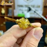  Vòng tay cỏ 4 lá mắt hổ vàng dồng tâm hợp mệnh kim mệnh thổ may mắn bình an 