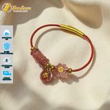  Vòng tay ngũ điếu mix cỏ 4 lá treo túi tiền đá thạch anh tóc đỏ charm đồng xu tài lộc 
