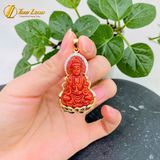  Dây chuyền mặt phật quan âm bồ tát đá ngọc huyết hợp mệnh hỏa thổ bọc bạc mạ vàng 10k 
