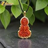  Dây chuyền mặt phật quan âm bồ tát đá ngọc huyết hợp mệnh hỏa thổ bọc bạc mạ vàng 10k 