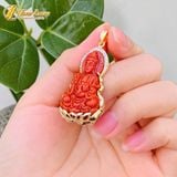  Dây chuyền mặt phật quan âm bồ tát đá ngọc huyết hợp mệnh hỏa thổ bọc bạc mạ vàng 10k 