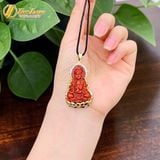  Dây chuyền mặt phật quan âm bồ tát đá ngọc huyết hợp mệnh hỏa thổ bọc bạc mạ vàng 10k 