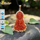  Dây chuyền mặt phật quan âm bồ tát đá ngọc huyết hợp mệnh hỏa thổ bọc bạc mạ vàng 10k 