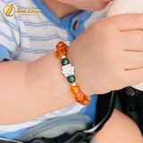  Vòng tay hạt đá hổ phách mix charm hoa sen bạc cho bé ăn ngon ngủ ngon may mắn bình an 