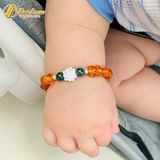  Vòng tay hạt đá hổ phách mix charm hoa sen bạc cho bé ăn ngon ngủ ngon may mắn bình an 