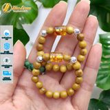  Vòng tay cho bé hạt dâu tằm bi bạc khía mix lu thống hổ phách hoa bình an may mắn 