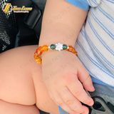  Vòng tay hạt đá hổ phách mix charm hoa sen bạc cho bé ăn ngon ngủ ngon may mắn bình an 