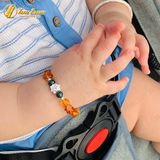  Vòng tay hạt đá hổ phách mix charm hoa sen bạc cho bé ăn ngon ngủ ngon may mắn bình an 