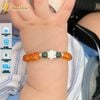  Vòng tay hạt đá hổ phách mix charm hoa sen bạc cho bé ăn ngon ngủ ngon may mắn bình an 