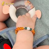  Vòng tay hạt đá hổ phách mix charm hoa sen bạc cho bé ăn ngon ngủ ngon may mắn bình an 