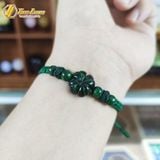  Vòng tay cỏ 4 lá ngọc sơn thủy xanh bện chỉ xanh rêu handmade may mắn 