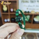  Vòng tay cỏ 4 lá ngọc sơn thủy xanh bện chỉ xanh rêu handmade may mắn 