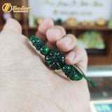  Vòng tay cỏ 4 lá ngọc sơn thủy xanh bện chỉ xanh rêu handmade may mắn 