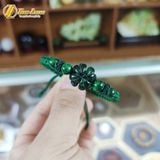  Vòng tay cỏ 4 lá ngọc sơn thủy xanh bện chỉ xanh rêu handmade may mắn 