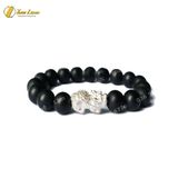  Vòng tay hạt đá núi lửa trơn size 10 li mix tỳ hưu bạc tài lộc may mắn 