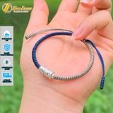  Vòng tay may mắn chỉ xanh navy mix chỉ xám bện ống trụ tròn khắc chú OM bình an may mắn 