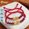  Vòng tay chỉ đỏ tươi bện tỳ hưu bạc mạ màu vàng tài lộc mix hạt mã não 6 li may mắn 