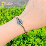  Vòng tay chỉ may mắn bện đồng điếu lam ngọc mix charm bạc may mắn bình an tài lộc 