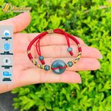 Vòng tay chỉ may mắn bện đồng điếu lam ngọc mix charm bạc may mắn bình an tài lộc 
