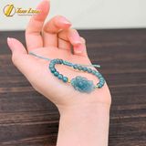  Vòng tay chỉ xanh mint bện chuỗi hạt lam ngọc mix charm liên hoa bình an may mắn 
