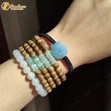  Vòng tay chỉ may mắn bện mặt hồ ly chúa ôm hoa đá aquamarine hợp mệnh thủy mộc trợ duyên 