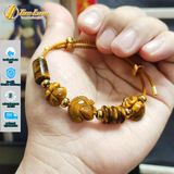  Vòng tay lu thống ngũ điếu túi tiền cỏ 4 lá hồ ly mắt hổ nâu vàng hợp mệnh kim thổ 