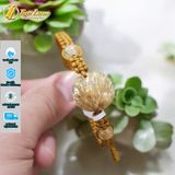  Vòng tay mặt hồ ly chúa dáng lệch đùi thạch anh tóc vàng hợp mệnh kim thổ bện chỉ handmade 