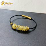  Vòng tay ngũ điếu mix túi tiền thạch anh tóc vàng hợp mệnh kim thổ, chiêu tài lộc, hút may mắn 