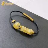  Vòng tay ngũ điếu mix túi tiền thạch anh tóc vàng hợp mệnh kim thổ, chiêu tài lộc, hút may mắn 