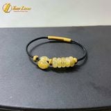  Vòng tay ngũ điếu mix túi tiền thạch anh tóc vàng hợp mệnh kim thổ, chiêu tài lộc, hút may mắn 