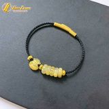  Vòng tay ngũ điếu mix túi tiền thạch anh tóc vàng hợp mệnh kim thổ, chiêu tài lộc, hút may mắn 